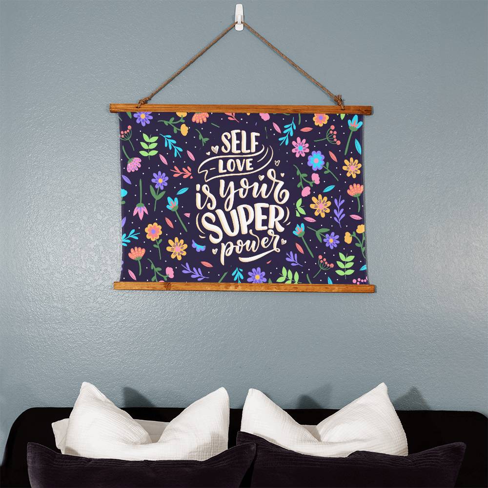 Wood Framed Wall Tapestry - Self Love Is Your Super Power - 